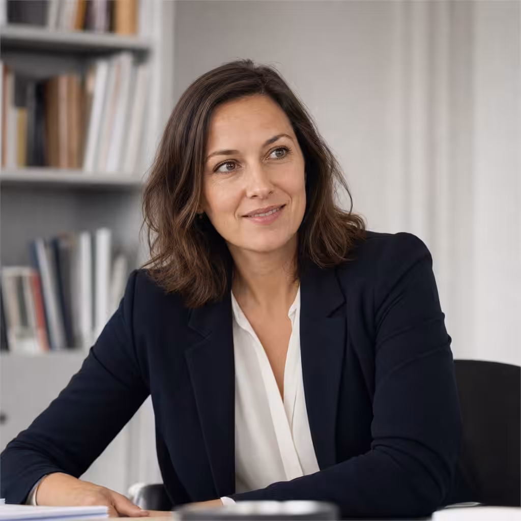 Femme professionnelle souriante assise à un bureau